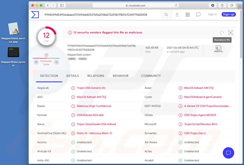 adware MapperState detecções no  VirusTotal