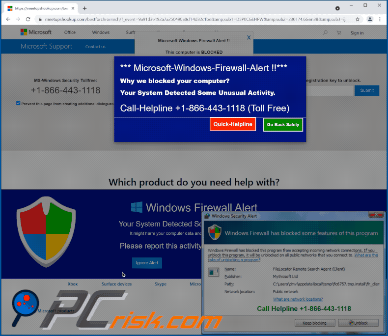 aparência do pop-up da fraude Microsoft Windows Firewall Alert (GIF)