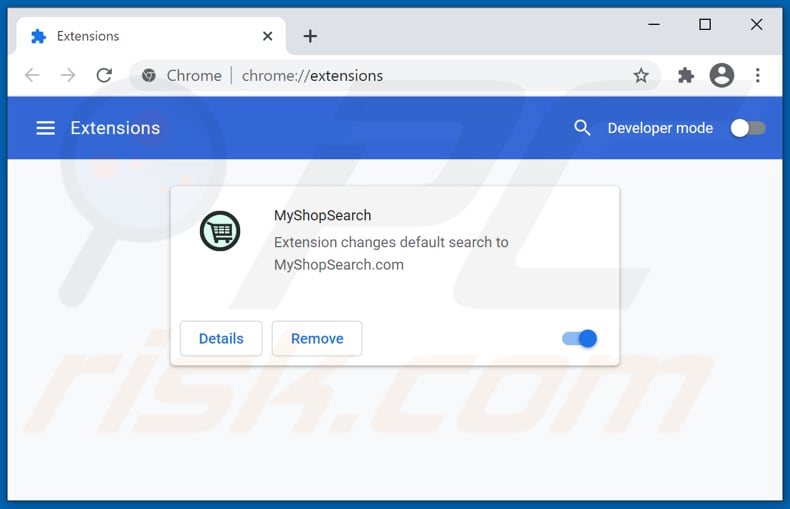 Remoção de extensões do Google Chrome relacionadas com myshopsearch.com