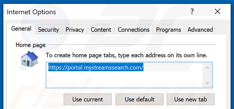Removendo o mystreamssearch.com da página inicial do Internet Explorer