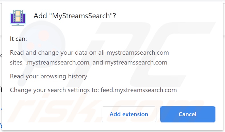 sequestrador de navegador MyStreamsSearch a pedir permissões