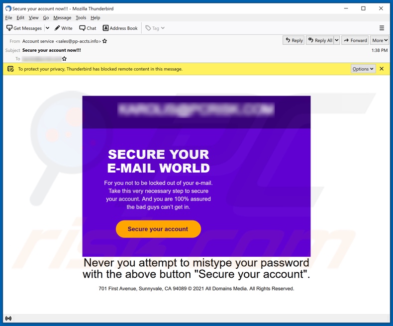 campanha de spam SECURE YOUR E-MAIL WORLD