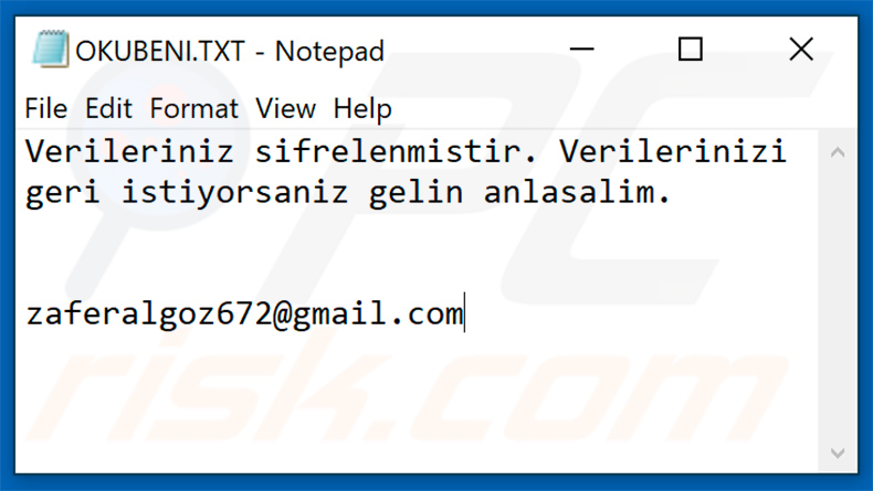 nota do ransomware Zeppelin turca (OKUBENI.TXT)