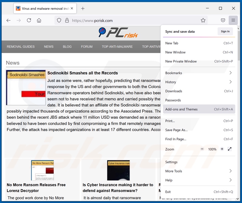 Remoção dos anúncios boustahe[.]com do Mozilla Firefox passo 1