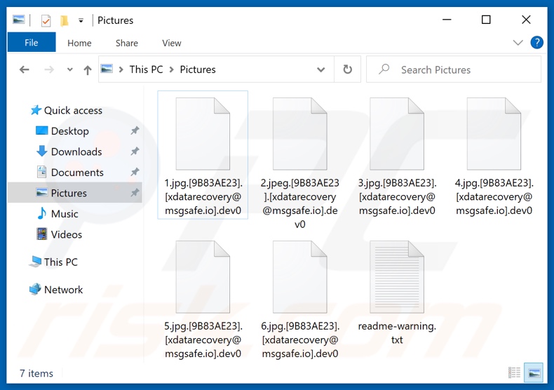 Ficheiros encriptados pelo ransomware Dev0 (extensão .dev0)
