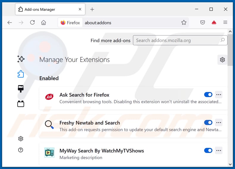Remoção das extensões fraudulentas do Mozilla Firefox passo 2