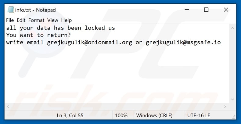 ficheiro de texto do ransomware Grej (info.txt)