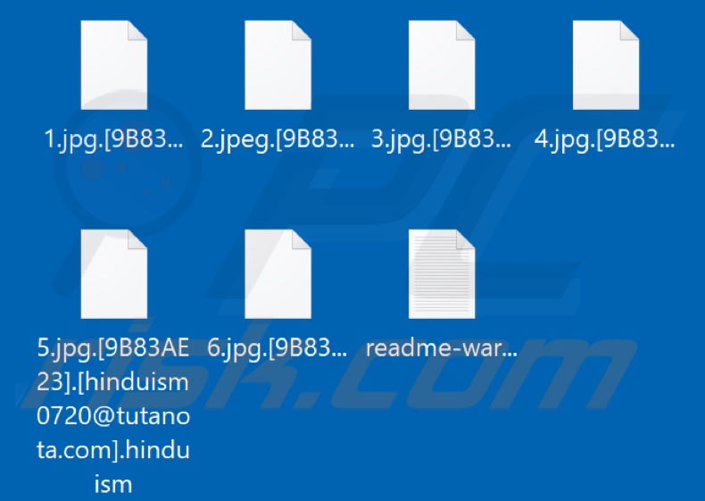 Ficheiros encriptados pelo ransomware Hinduism (extensão .hinduism)