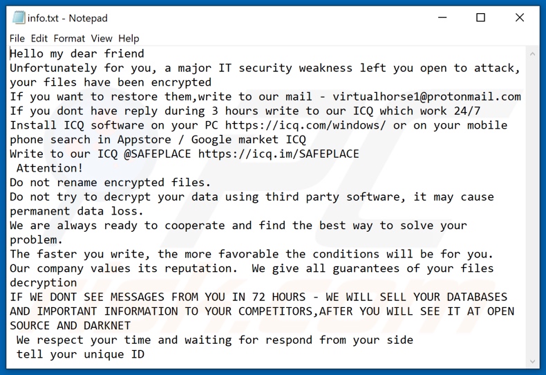 ficheiro de texto do ransomware LOWPRICE (info.txt)