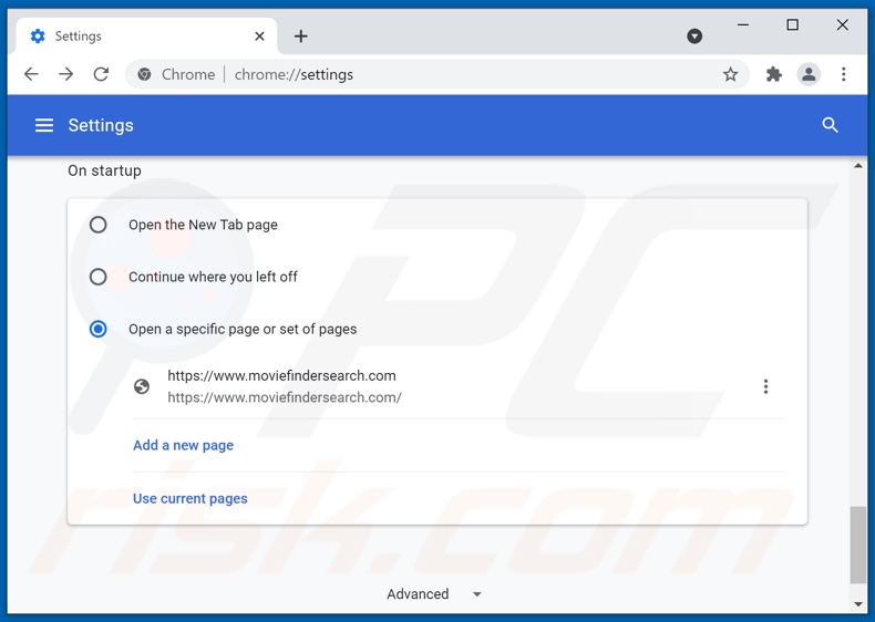 Removendo moviefindersearch.com da página inicial do Google Chrome
