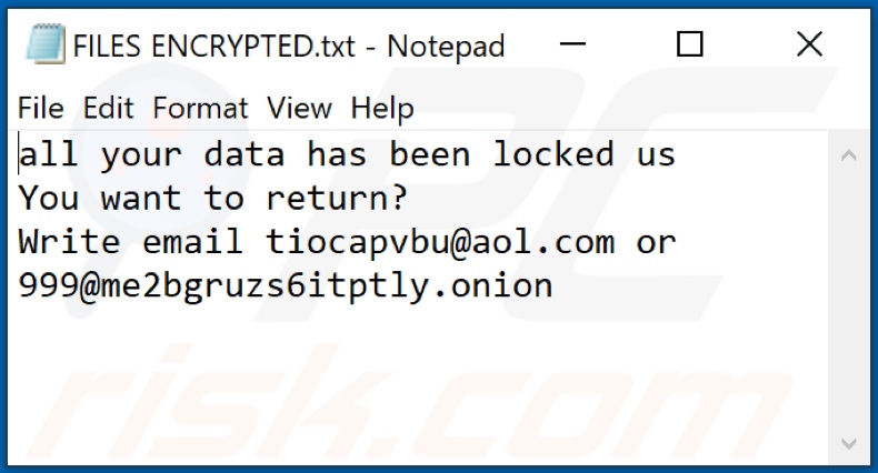 ficheiro de texto do ransomware OFF (FILES ENCRYPTED.txt)