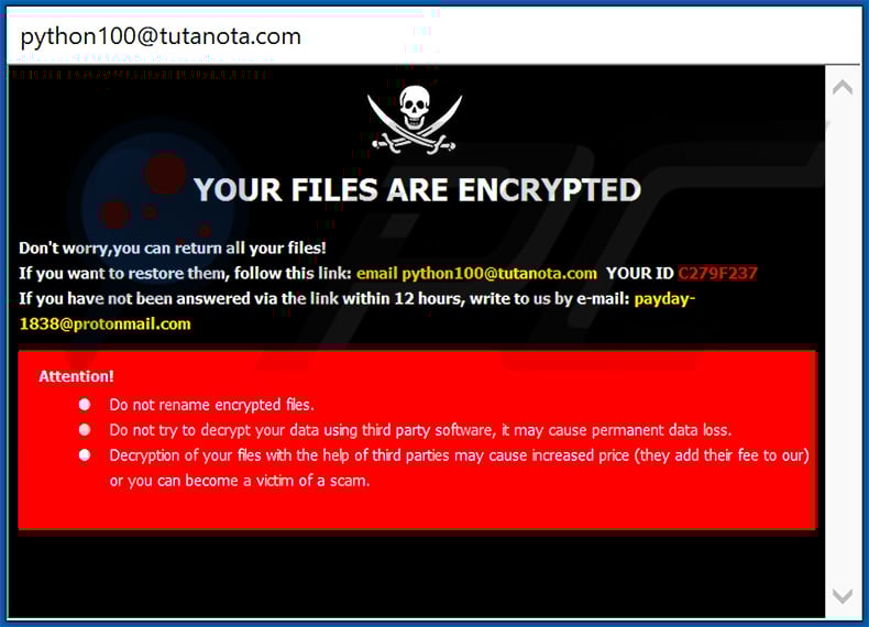 instruções de desencriptação do ransomware Pause (pop-up)