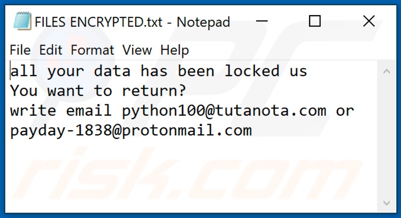 ficheiro de texto do ransomware Pause (FILES ENCRYPTED.txt)