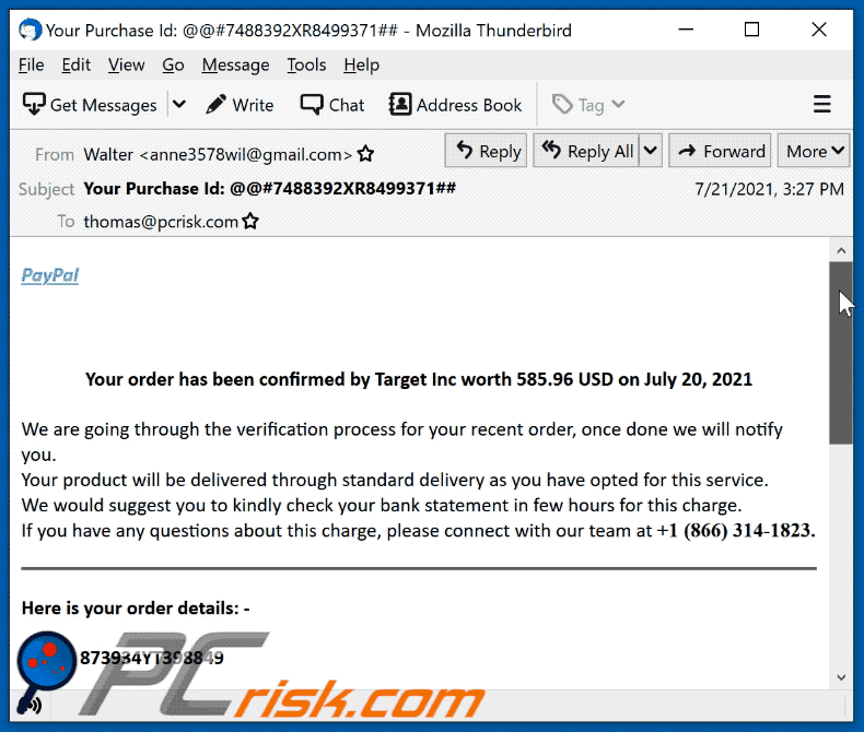 aparência da fraude de phishing de PayPal email (GIF)