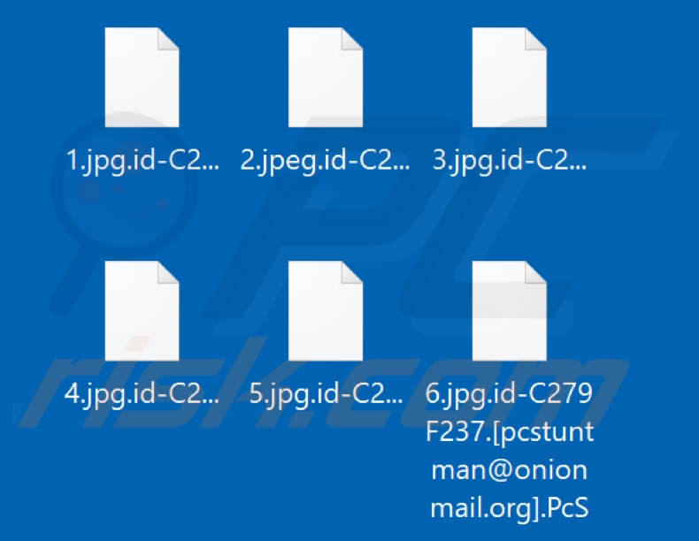 Ficheiros encriptados pelo ransomware PcS (extensão .PcS)
