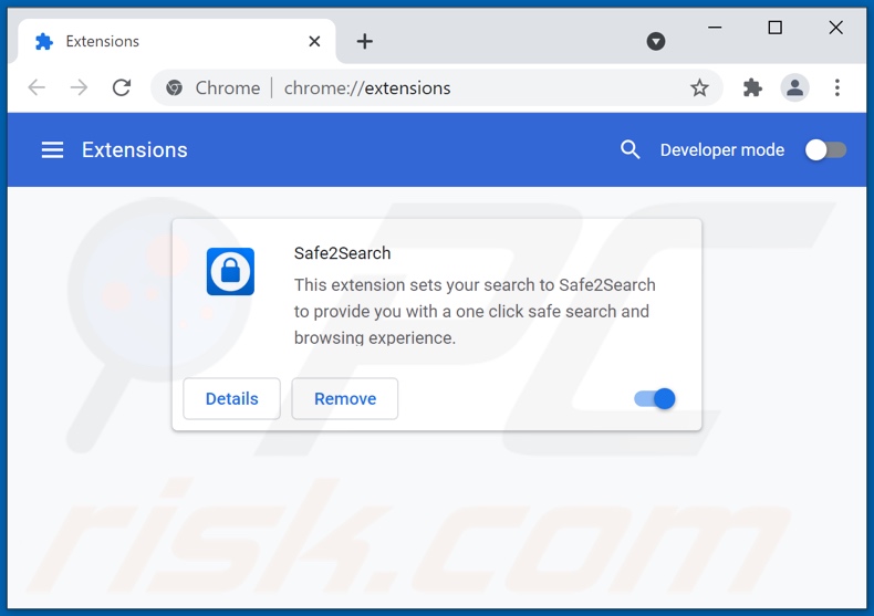 Remoção de extensões Google Chrome relacionadas com search.safe2search.com