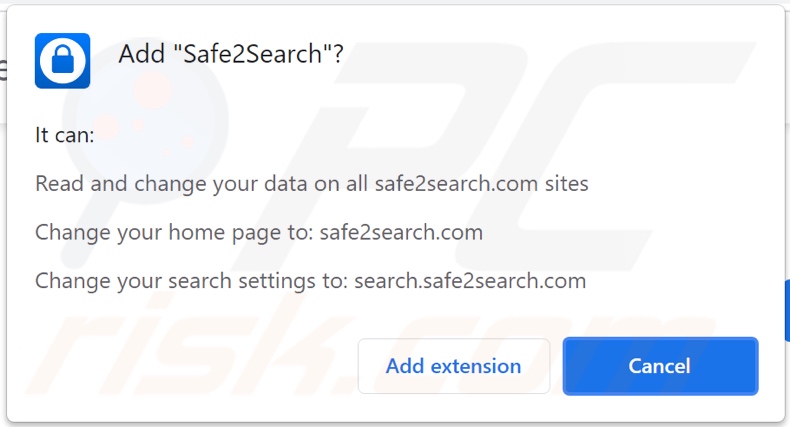 sequestrador de navegador Safe2Search a pedir permissões
