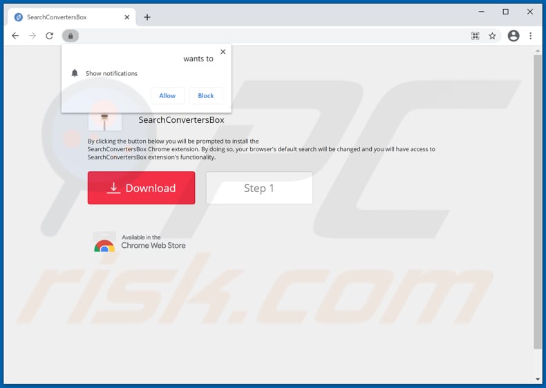 Website utilizado para promover o sequestrador de navegador SearchConvertersBox 