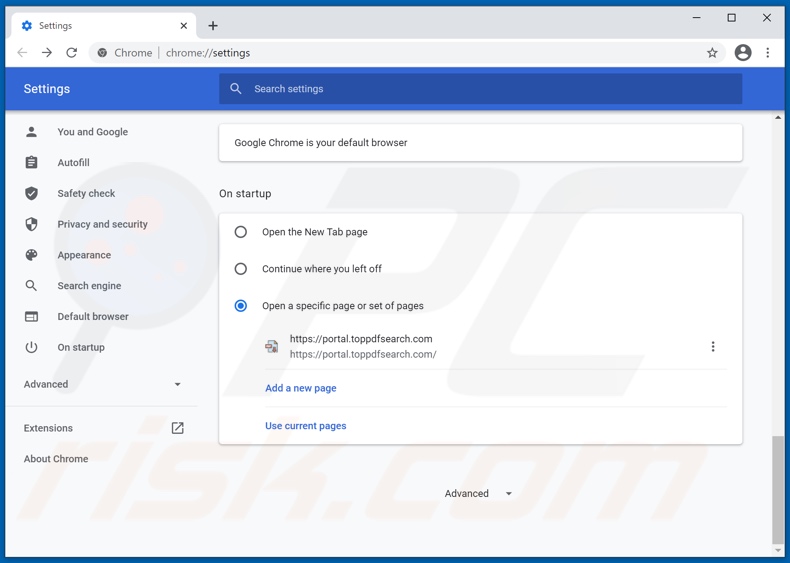 Remoção do toppdfsearch.com da página inicial do Google Chrome