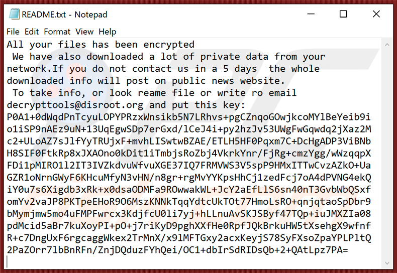 Actualização do ficheiro de texto do ransomware Venus