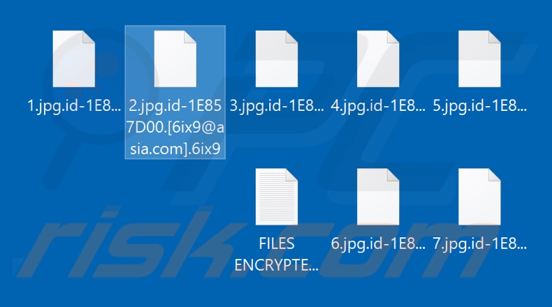 Screenshot dos ficheiros encriptados pelo ransomware 6ix9 (extensão .6ix9)