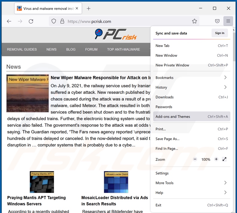 Remoção de allhotfeed[.]com de anúncios do Mozilla Firefox passo 1
