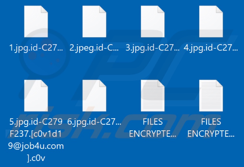 Ficheiros pelo ransomware C0v (extensão .c0v)