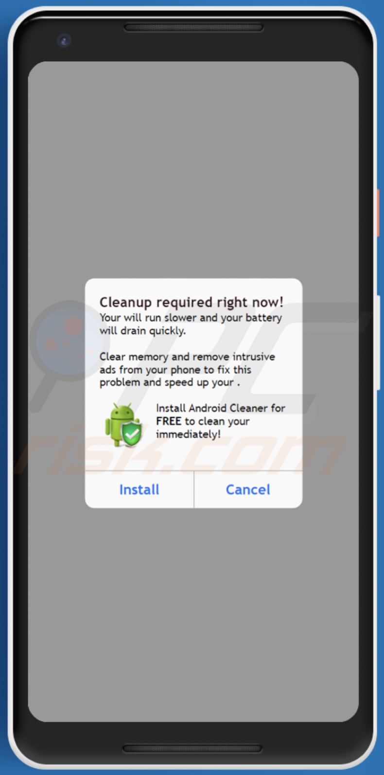 Cleanup required right now! fraude notificação falsa