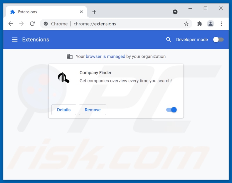 Remoção de anúncios de Company Finder do Google Chrome passo 2