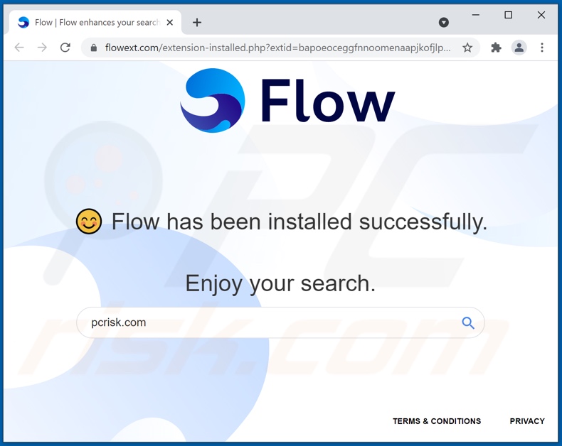 Website aberto após a instalação do adware Flow