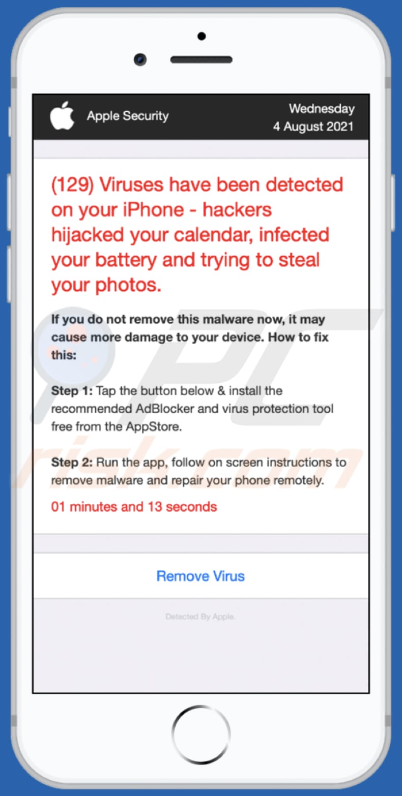 página de fundo da fraude pop-up hackers hijacked your calendar infected your battery