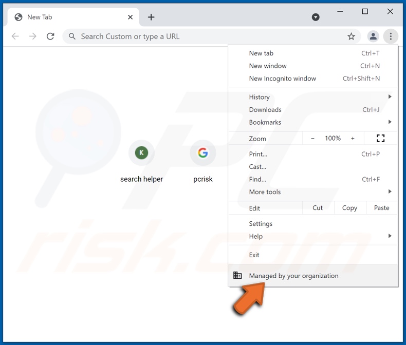 kwiqsearch.com a promover o sequestrador do navegador adicionado Managed by your organization feature to Chrome