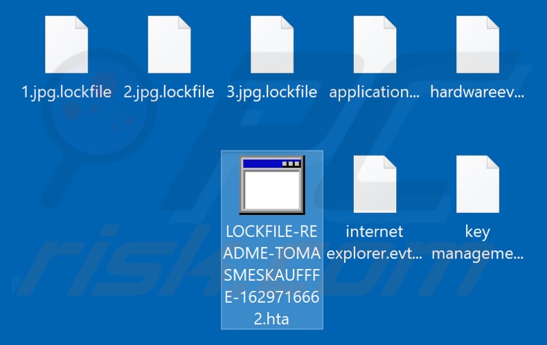 Screenshot dos ficheiros encriptados pelo ransomware LockFile (extensão .lockfile)