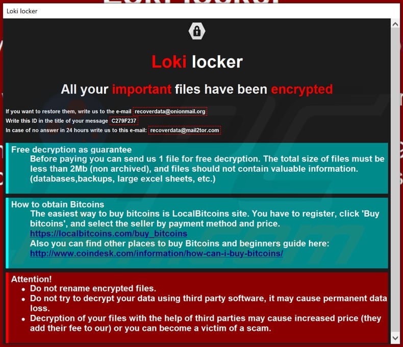janela pop-up do ransomware loki locker info.hta