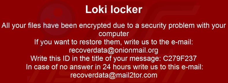 Instruções de desencriptação do Loki Locker (fundo do ambiente de trabalho)