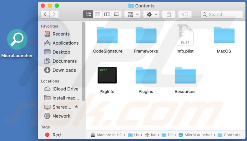 Pasta de conteúdo do adware MicroLauncher