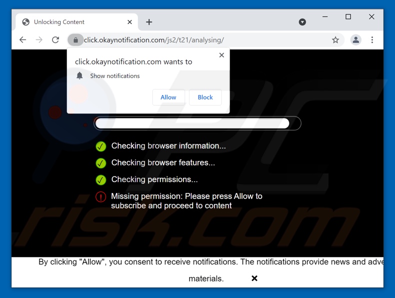 redirecionamentos pop-up okaynotification[.]com