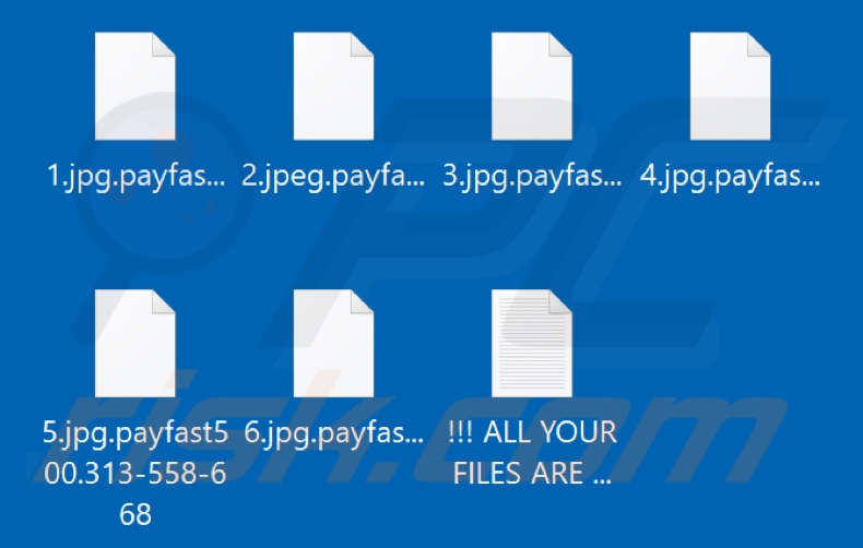 Ficheiros encriptados pelo ransomware Payfast (extensão .payfast[victim's_ID])