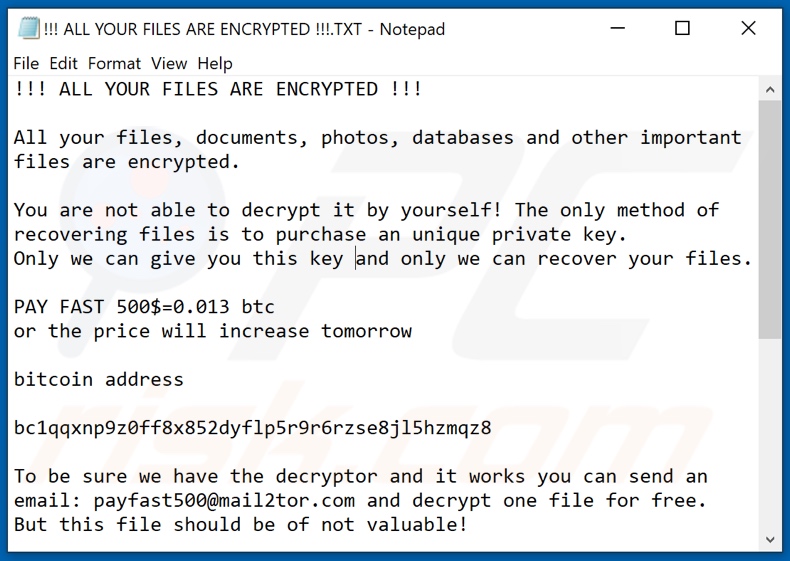 instruções de desencriptação Payfast (!!! ALL YOUR FILES ARE ENCRYPTED !!!.TXT)