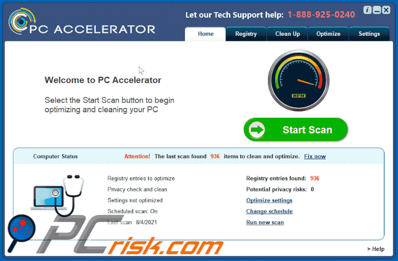 aparência da aplicação indesejada PC Accelerator
