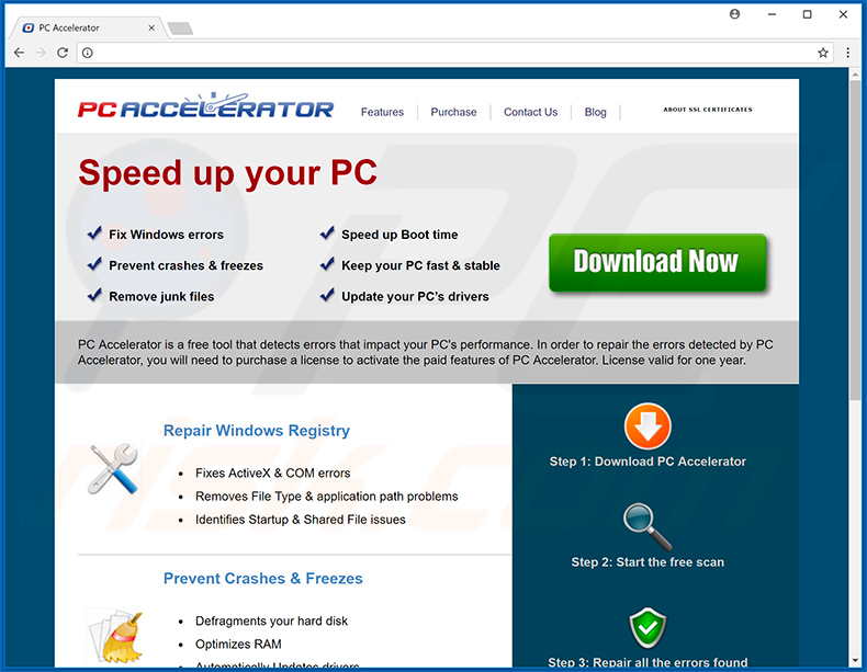 Website utilizado para promover aplicação indesejada do PC Accelerator