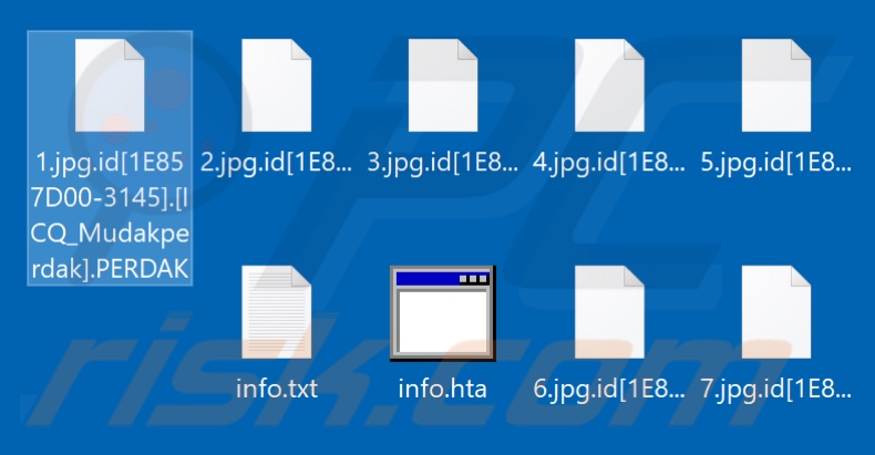 Screenshot dos ficheiros encriptados pelo ransomware PERDAK (extensão .PERDAK)