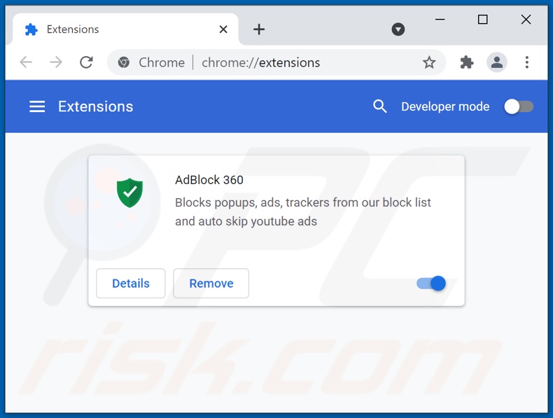 Remoção de anúncios AdBlock 360 do Google Chrome passo 2