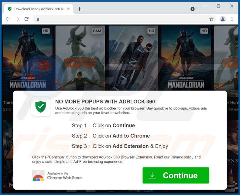 site de promoção do adware AdBlock 360