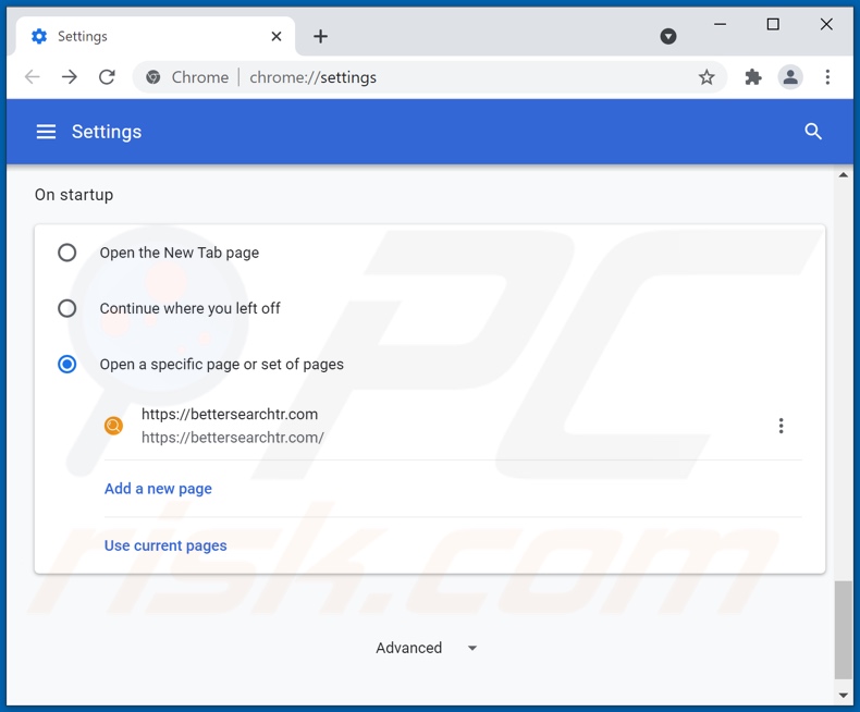 Remover bettersearch.com da página inicial do Google Chrome