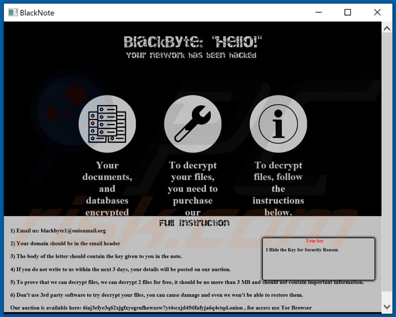 instruções de desencriptação de BlackByte (BlackByte_restoremyfiles.hta)