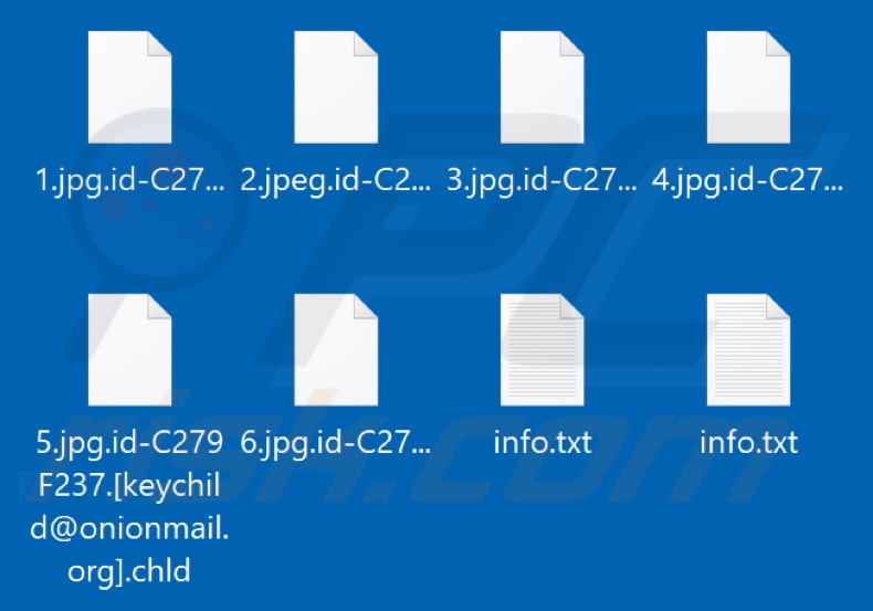 Ficheiros encriptados pelo ransomware Chld (