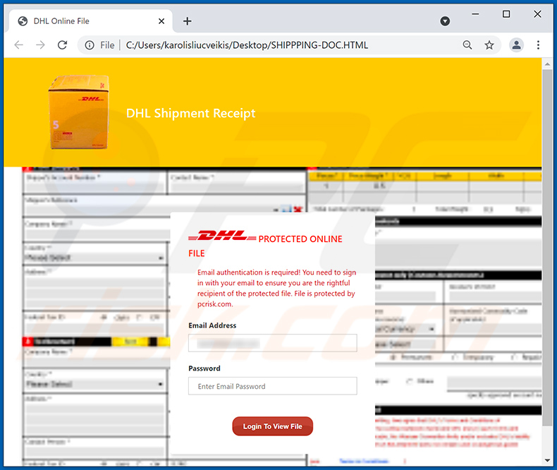 Ficheiro HTML distribuído através do email de spam temático de DHL Express (2021-09-08)