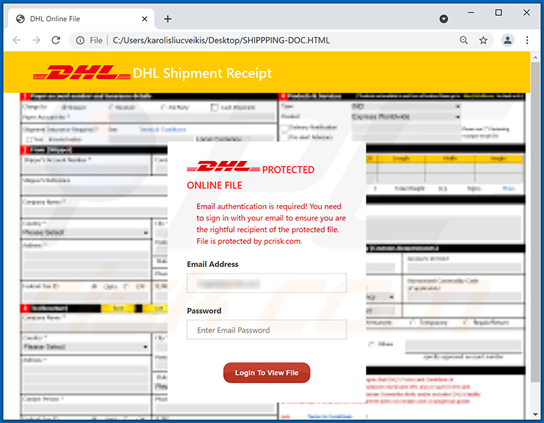 Documento HTML distribuído através do email de spam com o tema DHL Express (2021-09-07)