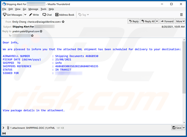 Email de spam temático de envio DHL (2021-09-20)